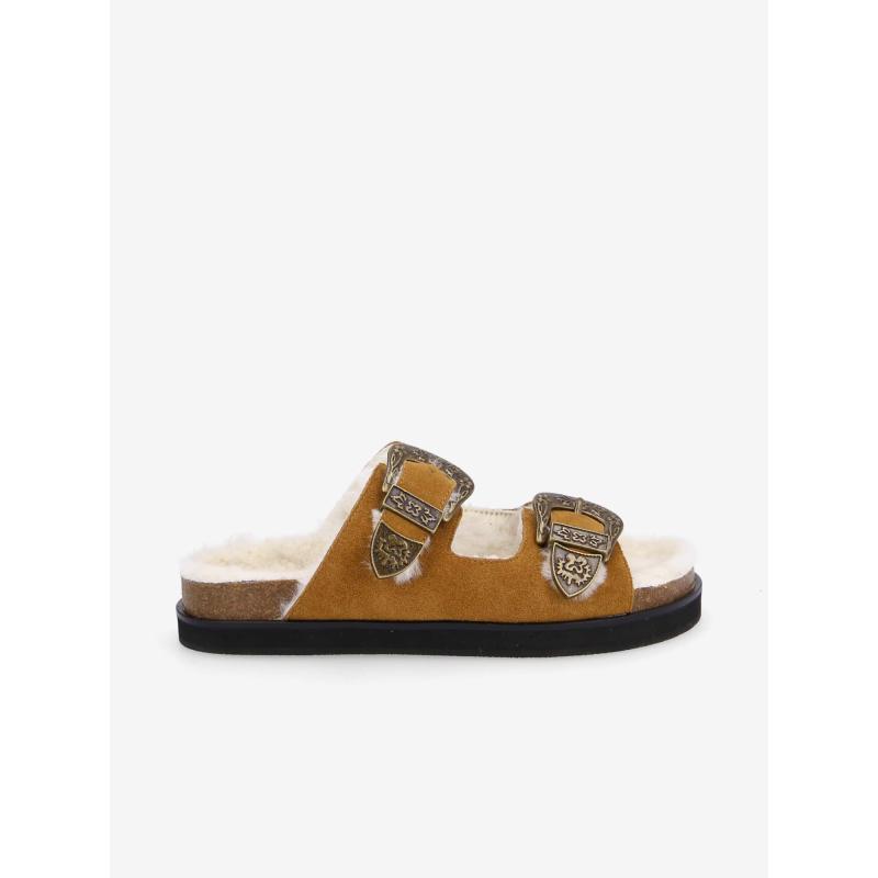 LUCIA BUCKLE W - SUEDE/FUR - COGNAC/DOVE